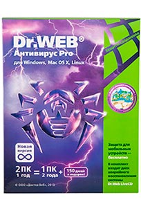 Антивирус Dr. web Pro (коробка 2 пк/1 год)
